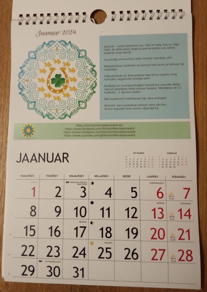 Mandala kalender 2024 A4 formaat - Jaanuar